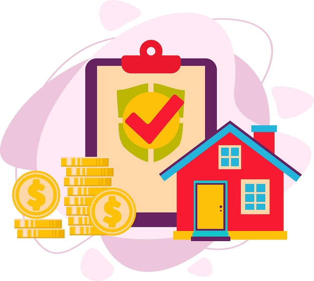 Achat d'une maison sûre avec de l'argent. le contrat de vente de la maison est protégé par le contrat. achat de biens immobiliers. illustration vectorielle d'un style plat.
