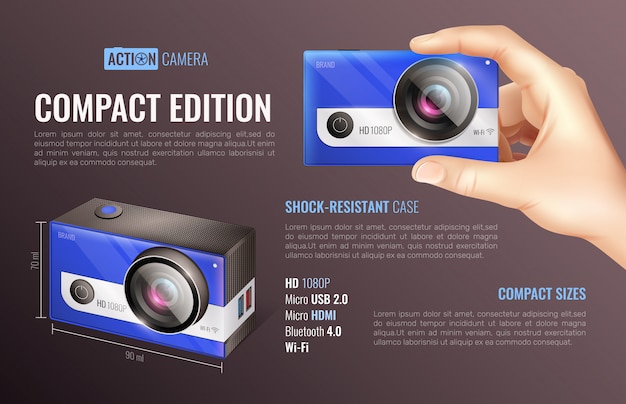 Vecteur gratuit action camera compact edition poster