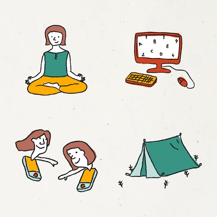 Vecteur gratuit activités à la maison ensemble de vecteurs de style doodle