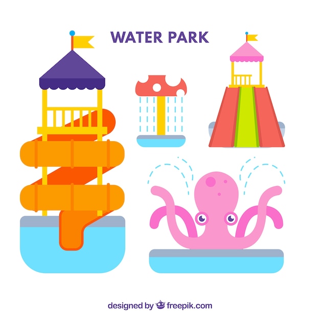 Vecteur gratuit activités de parc aquatique en design plat