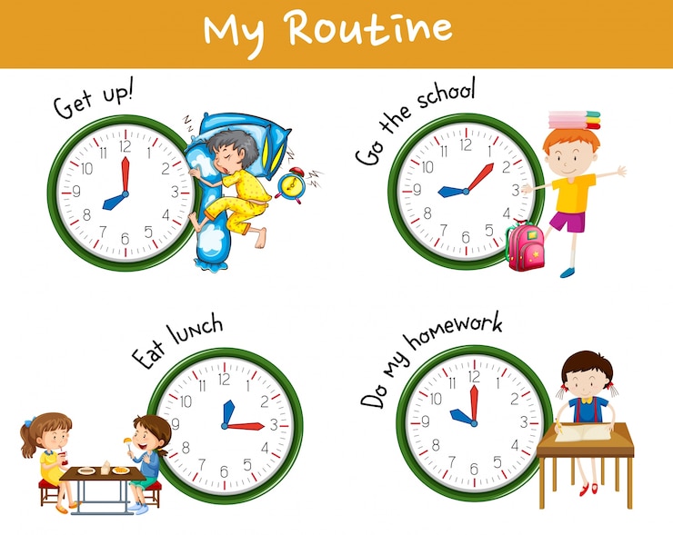 Vecteur gratuit activités pour enfants à différents moments de la journée