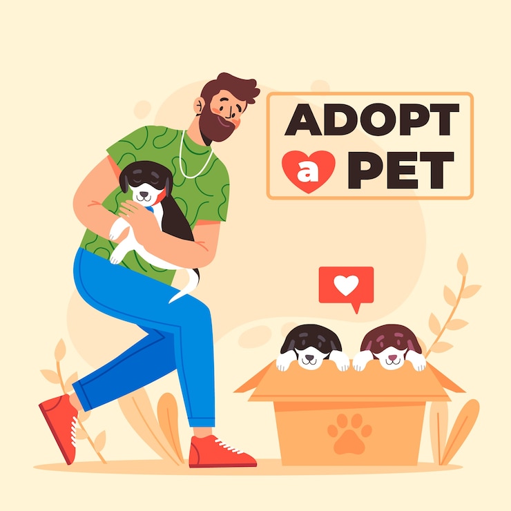 Vecteur gratuit adoptez un animal de compagnie avec homme et chiens