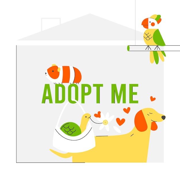 Vecteur gratuit adoptez un message pour animaux de compagnie avec des animaux mignons