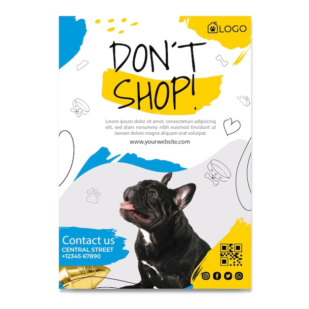 Vecteur gratuit adoptez un modèle de flyer pour animaux de compagnie