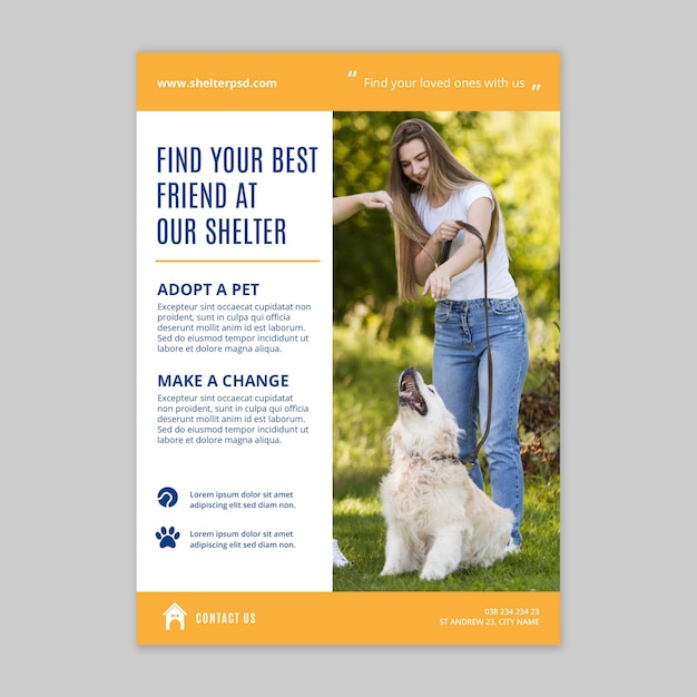 Vecteur gratuit adoptez un modèle de flyer vertical pour animaux de compagnie