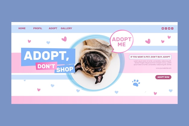 Vecteur gratuit adoptez un modèle de page de destination pour animaux de compagnie