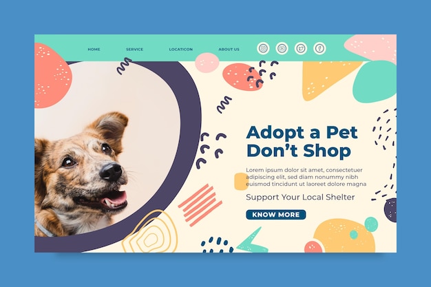 Vecteur gratuit adoptez un modèle de page de destination pour animaux de compagnie