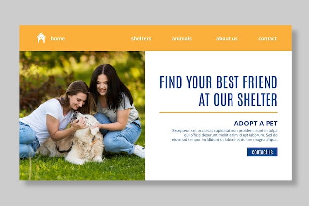 Vecteur gratuit adoptez un modèle de page de destination pour animaux de compagnie