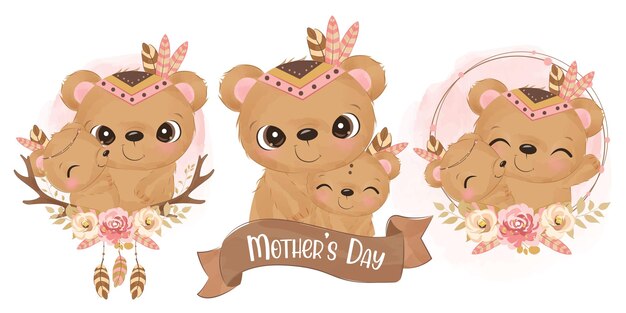 Adorable Boheme Animaux Maman Bebe Illustration Vecteur Premium Adorable Boheme Animaux Maman Bebe Illustration Vecteur Premium