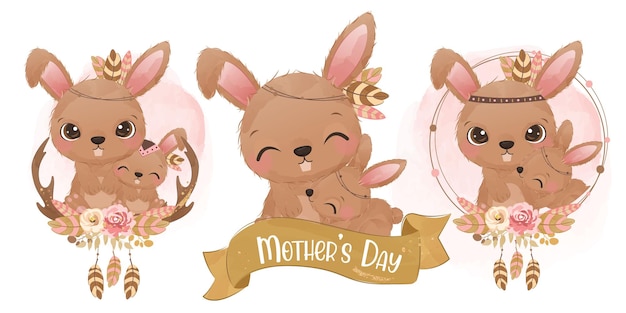 Adorable Boheme Animaux Maman Bebe Illustration Vecteur Premium Adorable Boheme Animaux Maman Bebe Illustration Vecteur Premium