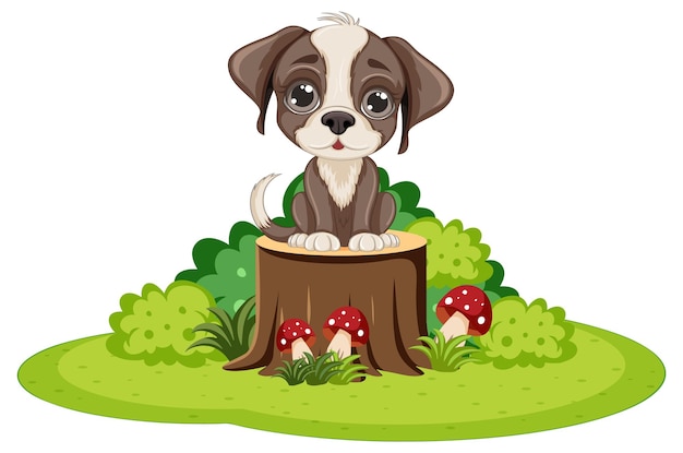 Vecteur gratuit adorable chien assis sur une souche