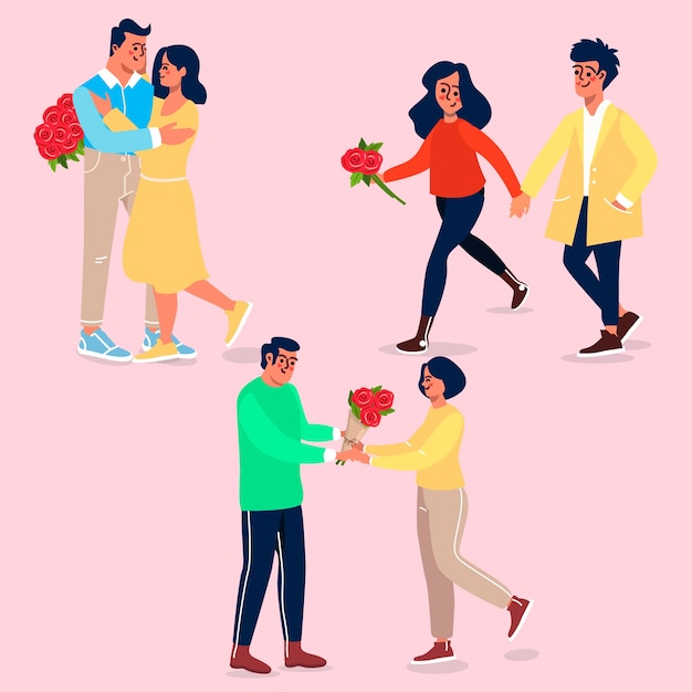 Vecteur gratuit adorable collection de couples pour la saint-valentin