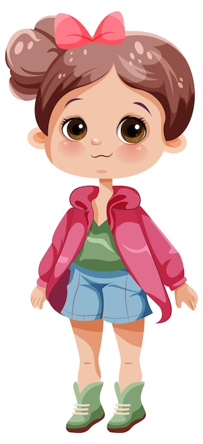 Vecteur gratuit adorable fille avec personnage de dessin animé de grands yeux