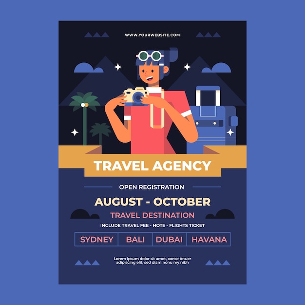 Vecteur gratuit affiche d'agence de voyage design plat