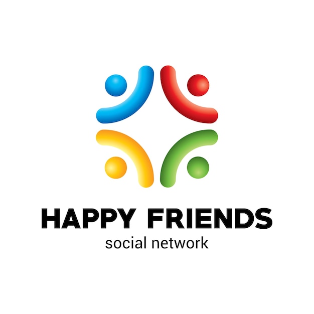 Affiche d'amis heureux avec des informations sur le réseau social avec illustration d'éléments colorés