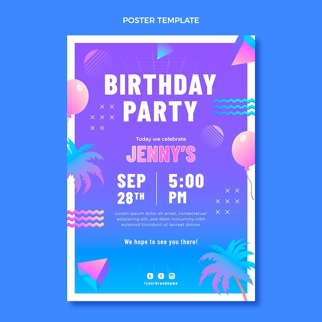 Affiche d'anniversaire dégradé rétro vaporwave