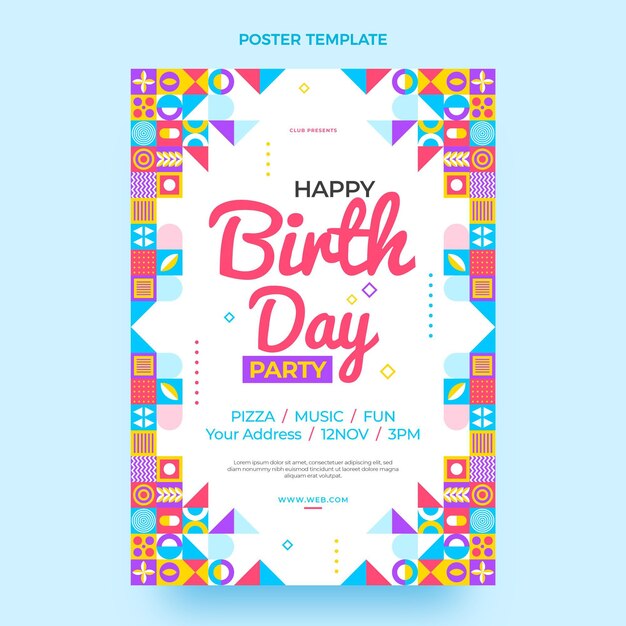 Affiche d'anniversaire en mosaïque plate
