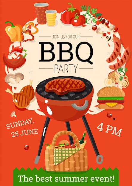 Vecteur gratuit affiche d'annonce de fête de barbecue