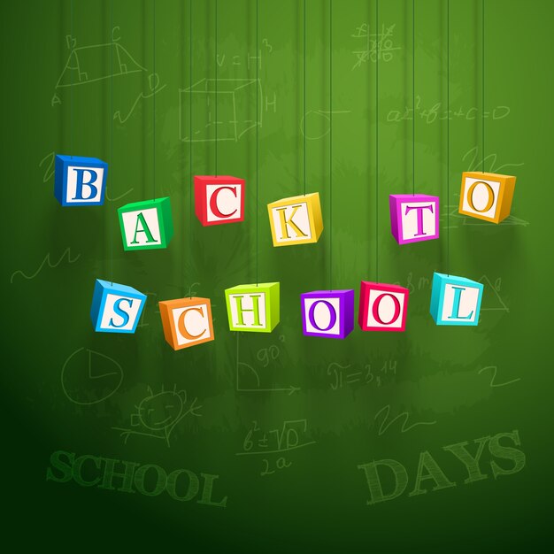 Affiche d'apprentissage scolaire avec des cubes colorés suspendus avec des lettres
