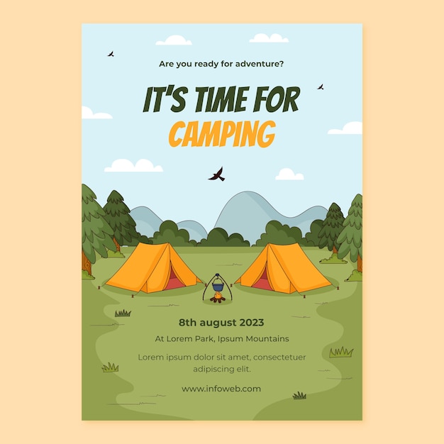 Vecteur gratuit affiche d'aventure de camping dessinée à la main