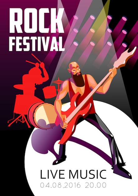 Vecteur gratuit affiche de bande dessinée de festival de roche