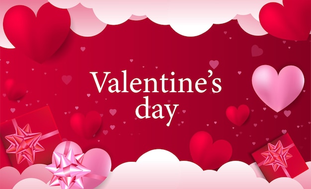 Affiche ou bannière de la saint-valentin avec des coeurs sur fond rouge modèle de promotion et d'achat ou b
