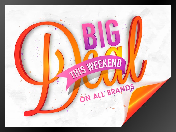 Vecteur gratuit affiche big deal weekend sale, bannière avec coin recourbé, arrière-plan typographique 3d créatif.