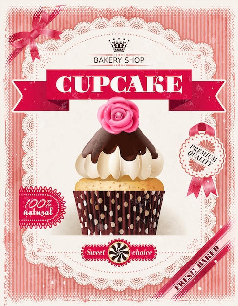 Affiche de boulangerie de confiserie avec des cupcakes