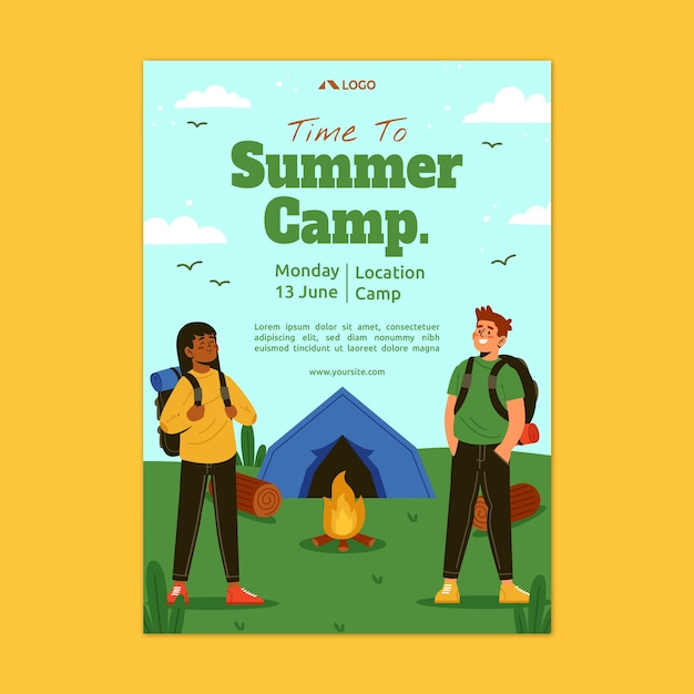 Vecteur gratuit affiche de camp d'été dessinée à la main