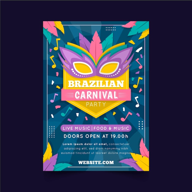 Vecteur gratuit affiche de carnaval brésilien plat