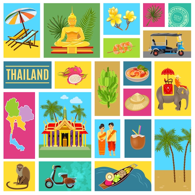 Vecteur gratuit affiche carrelée de thaïlande