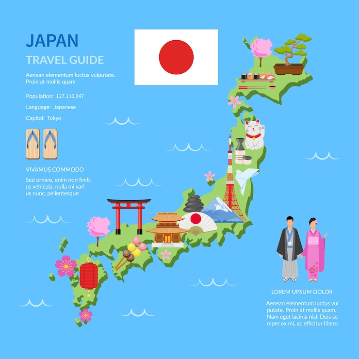 Vecteur gratuit affiche carte japonaise guide voyage japon