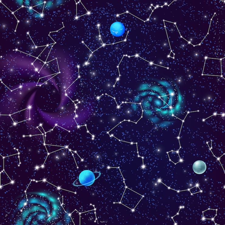 Vecteur gratuit affiche de ciel nocturne réaliste avec des constellations
