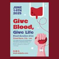 Vecteur gratuit affiche de collecte de sang caritative bicolore plate