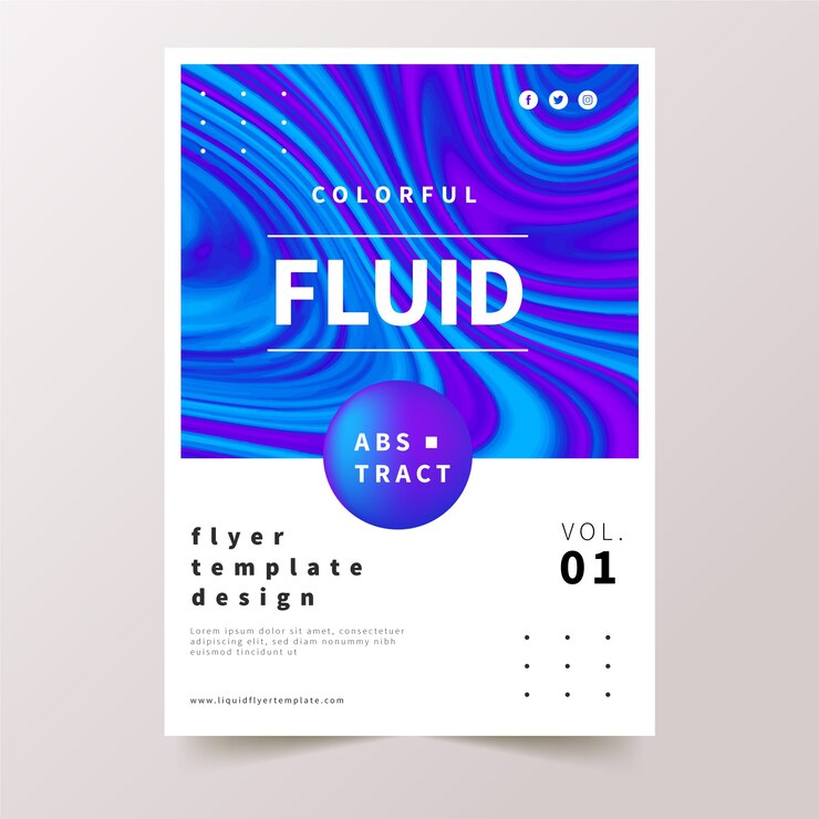 Vecteur gratuit affiche colorée à effet fluide dans les tons bleu et violet