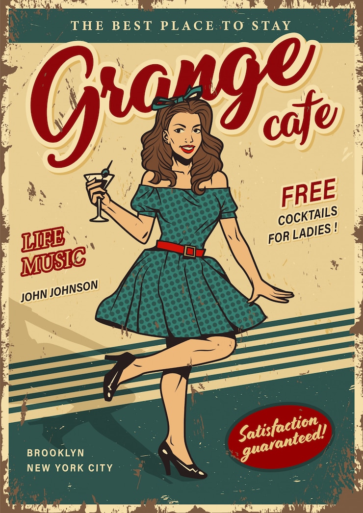 Vecteur gratuit affiche colorée de fête rétro avec pin up girl