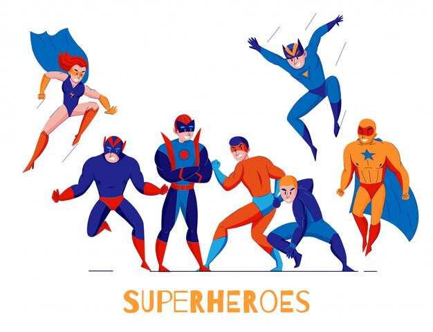 Affiche de composition plate de super-héros de jeux vidéo de bandes dessinées avec super homme et femme merveille