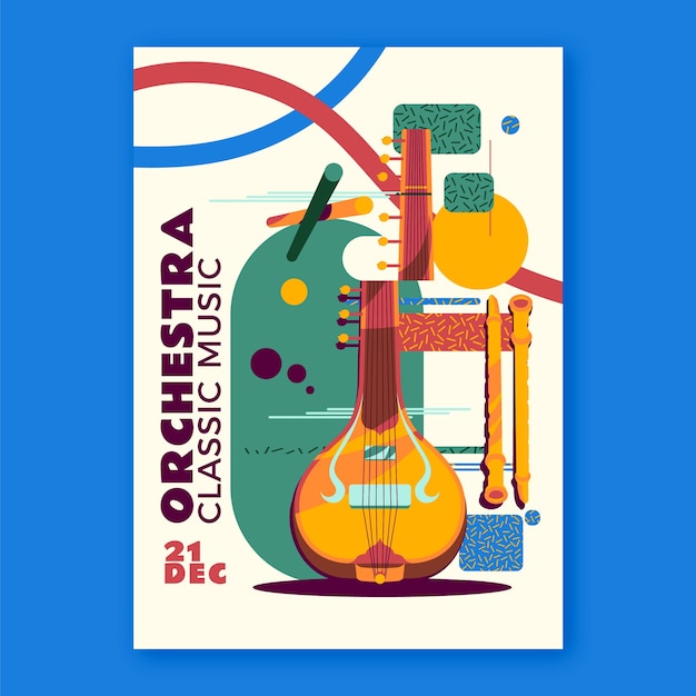 Vecteur gratuit affiche de concert d'orchestre à design plat