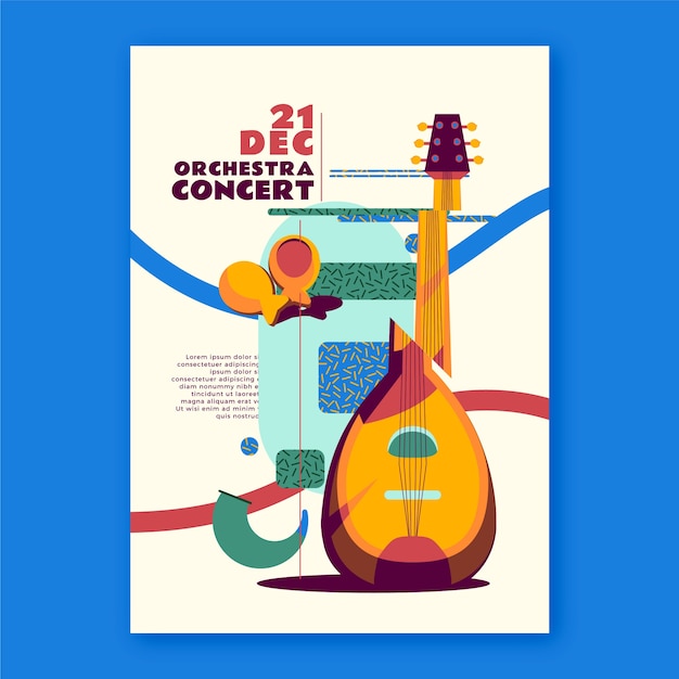 Vecteur gratuit affiche de concert d'orchestre à design plat