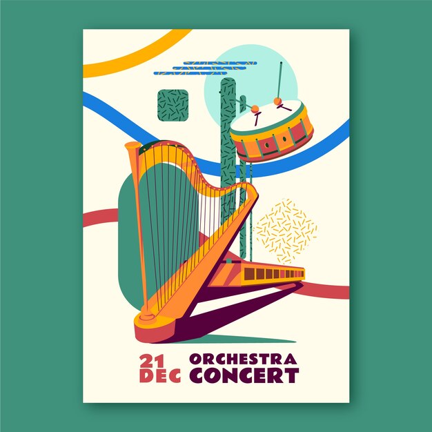 Vecteur gratuit affiche de concert d'orchestre à design plat