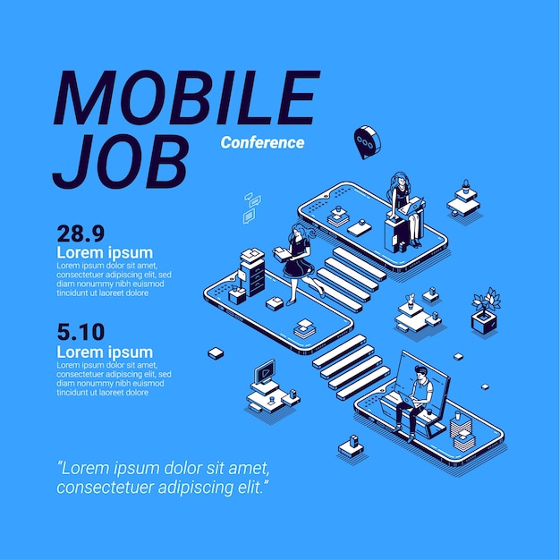 Vecteur gratuit affiche de la conférence sur l'emploi mobile.