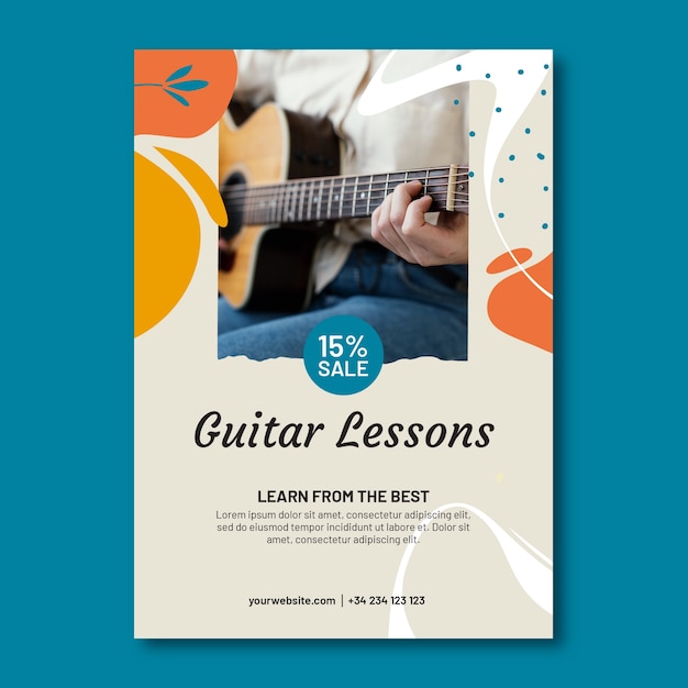 Vecteur gratuit affiche de cours de guitare design plat dessiné à la main