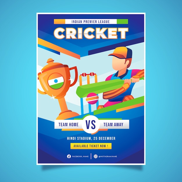 Vecteur gratuit affiche de cricket ipl dégradé