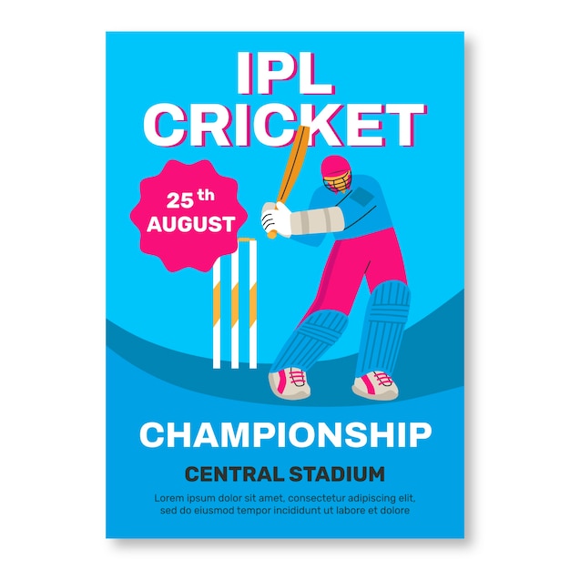 Vecteur gratuit affiche de cricket ipl dessinée à la main