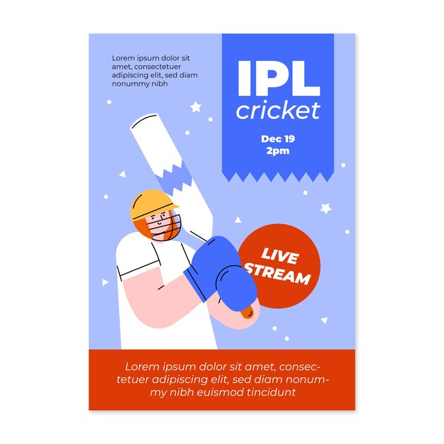 Vecteur gratuit affiche de cricket ipl dessinée à la main