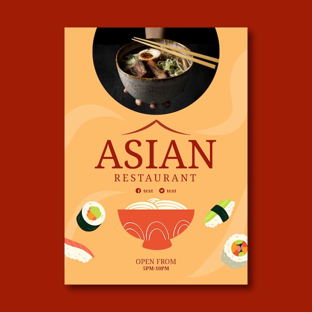 Vecteur gratuit affiche de cuisine asiatique dessinée à la main