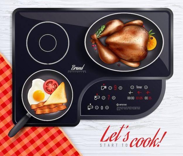 Vecteur gratuit affiche de cuisson de surfaces de table de cuisson