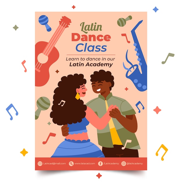 Vecteur gratuit affiche de danse latine design plat