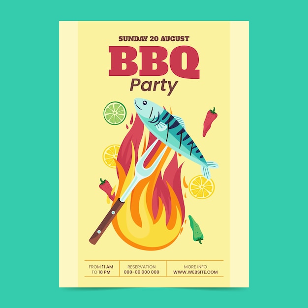 Affiche Ou Dépliant De Barbecue D'été Plat Dessiné à La Main D'été