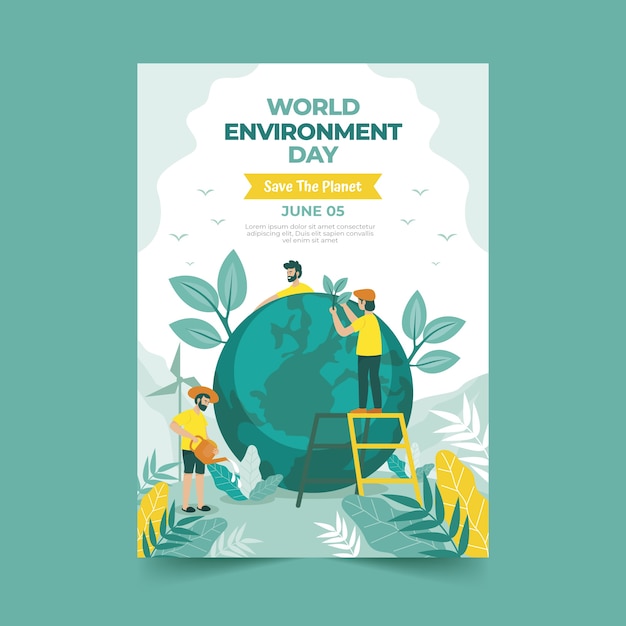 Vecteur gratuit affiche ou dépliant dessiné à la main de la journée mondiale de l'environnement